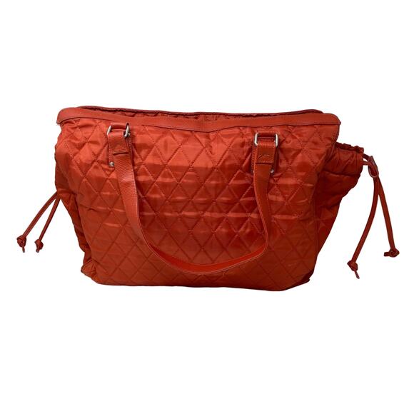 Ellen Tracy‎ Orange Quilted Weekender Bag Tote Travel Duffle Pockets Large FLAW - Picture 2 of 11